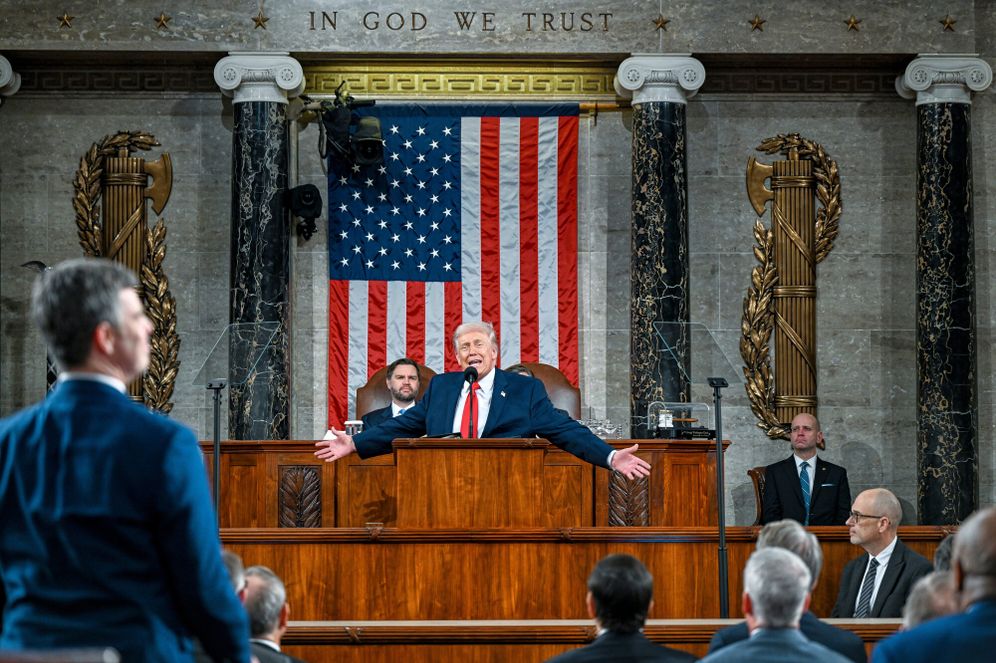 President Donald Trump delivers the State of the Union address to a joint session of Congress in the House chamber at the U.S. Capitol in Washington, Tuesday, Feb. 24, 2026