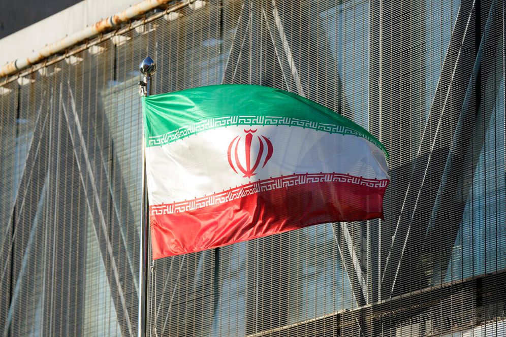 Iran's national flag flutters at the Iran embassy in Seoul, South Korea, October 18, 2022.