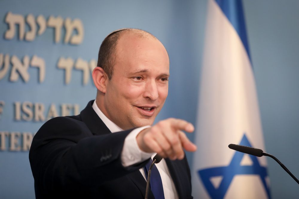 Israeli Prime Minister Naftali Bennett holds a press conference at the Prime Minister's Office in Jerusalem on July 14, 2021.
