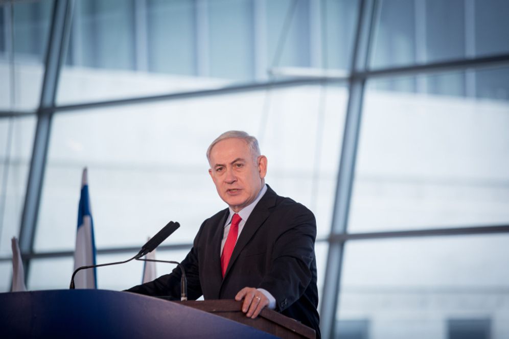 Prime Minister Benjamin Netanyahu at a press conference in Tel Aviv, Israel.