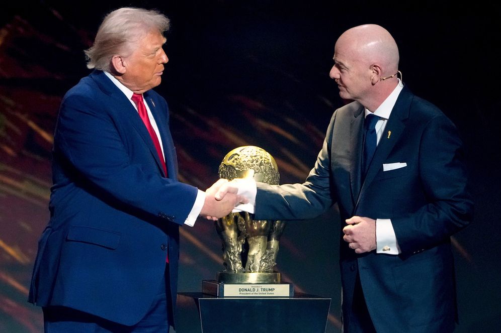 (AP Photo/Chris Carlson, File) FILE - FIFA President Gianni Infantino, right, awards President Donald Trump with the FIFA Peace Prize during the draw for the 2026 soccer World Cup at the Kennedy Center in Washington, Dec. 5, 2025