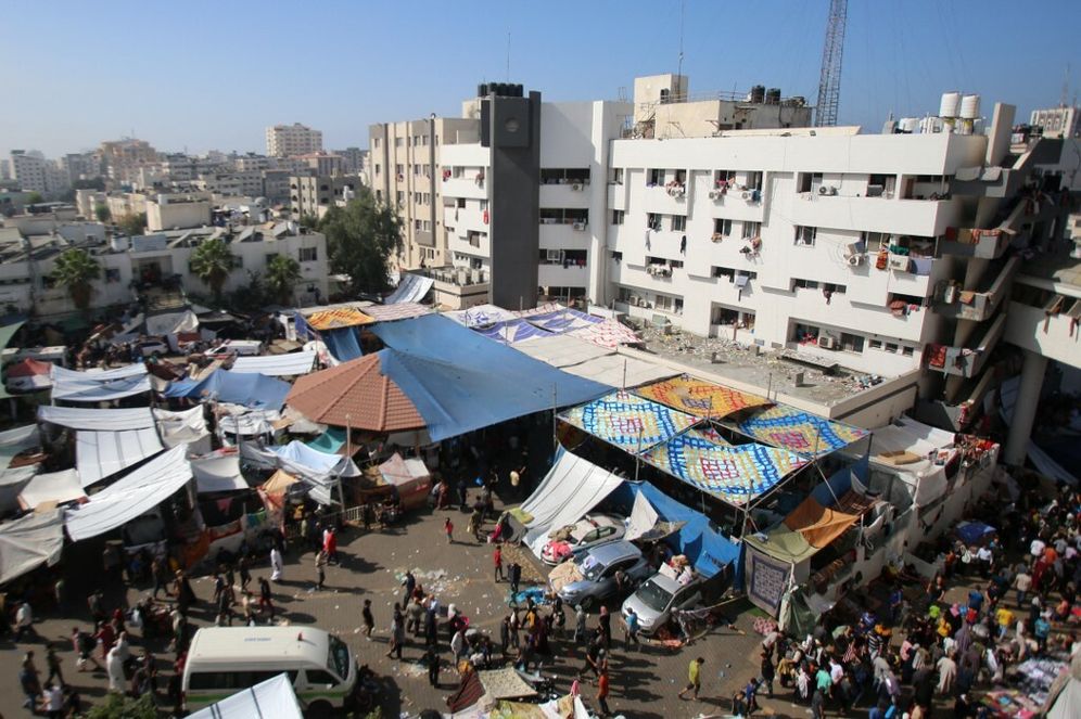 Bashar TALEB / AFP An aerial view shows the compound of Al-Shifa hospital in Gaza City on November 7, 2023.