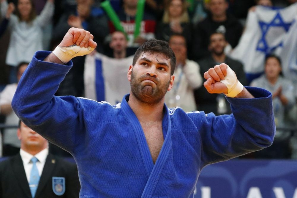 Ori Sasson of Israel reacts during their men's plus 100 kg weight category final match at the Tel Aviv Grand Prix 2019 in the Israeli coastal city of Tel Aviv on January 26, 2019.