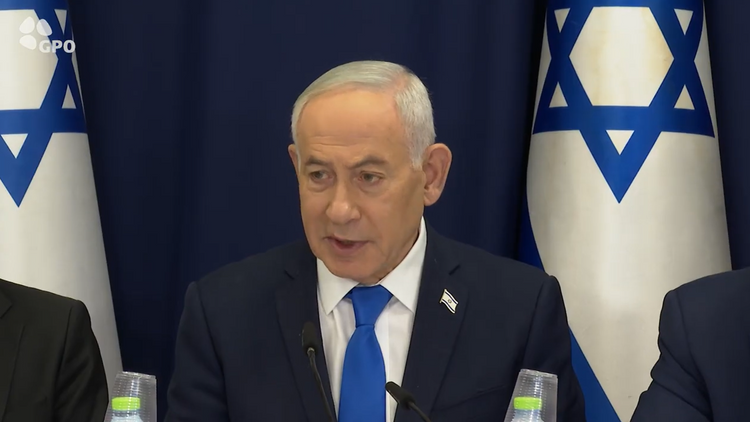 Netanyahu speaking at a cabinet meeting on July 26, 2026
