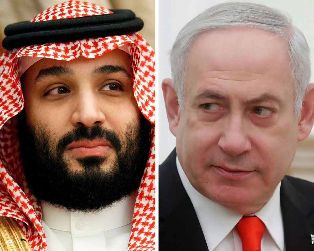 تُظهر هذه المجموعة من الصور الأرشيفية ولي العهد السعودي الأمير محمد بن سلمان في جدة، المملكة العربية السعودية، في 24 يونيو 2019 ورئيس الوزراء الإسرائيلي بنيامين نتنياهو في روسيا، الخميس 30 يناير 2020.