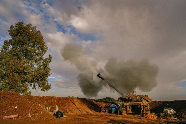 An IDF artillery unit fires towards Lebanon near the Israeli border with Lebanon, northern Israel.