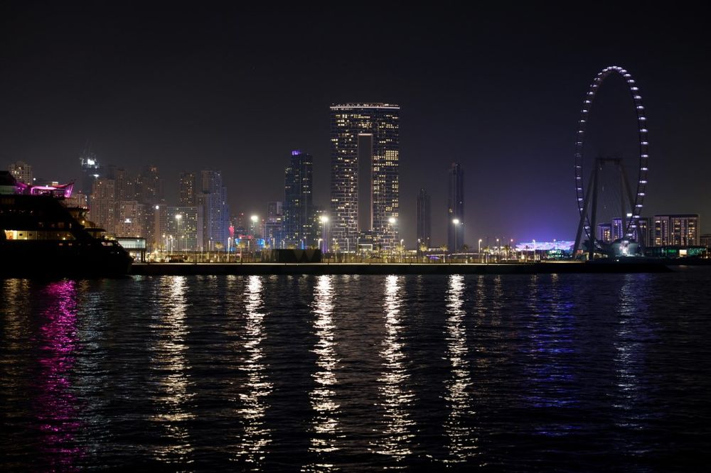 A nighttime view of the Dubai Marina on April 20, 2021.