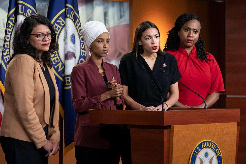 Rep. Rashida Tlaib, D-Mich., Rep. Ilhan Omar, D-Minn., Rep. Alexandria Ocasio-Cortez, D-N.Y., and Rep. Ayanna Pressley, D-Mass., respond to remarks by President Donald Trump for the four to go back to their "broken" countries.