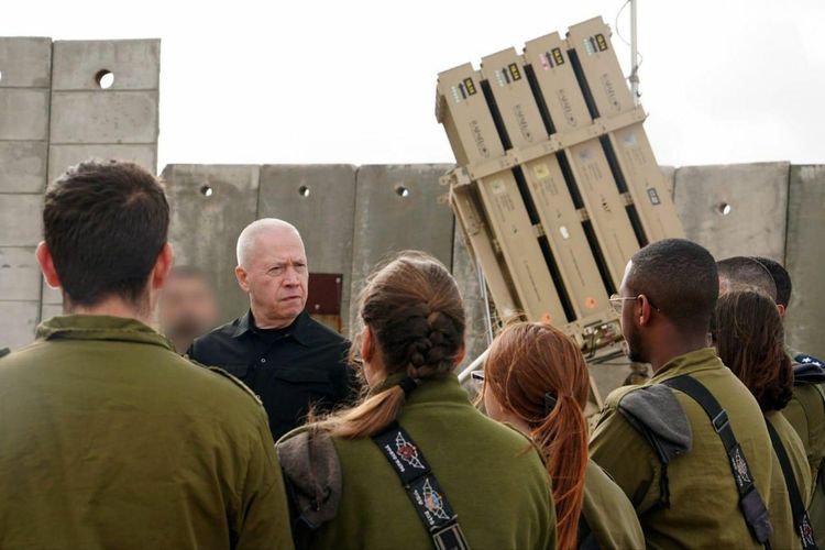 Defense Minister Yoav Gallant visits an Iron Dome battery located in northern Israel.
