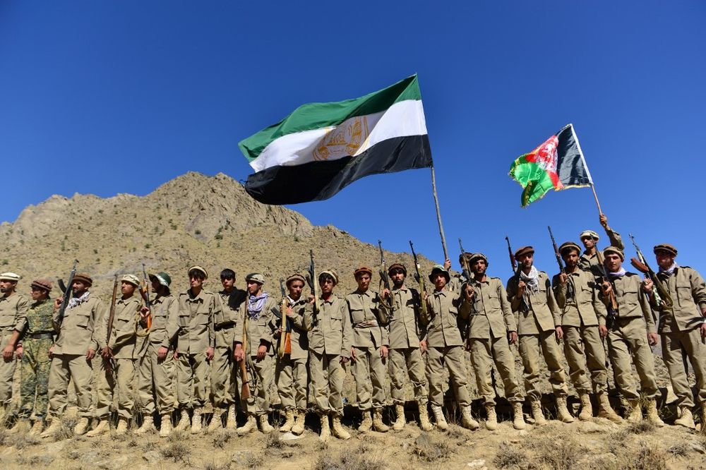 Afghan resistance movement and anti-Taliban uprising forces training in Panjshir province on September 2, 2021.
