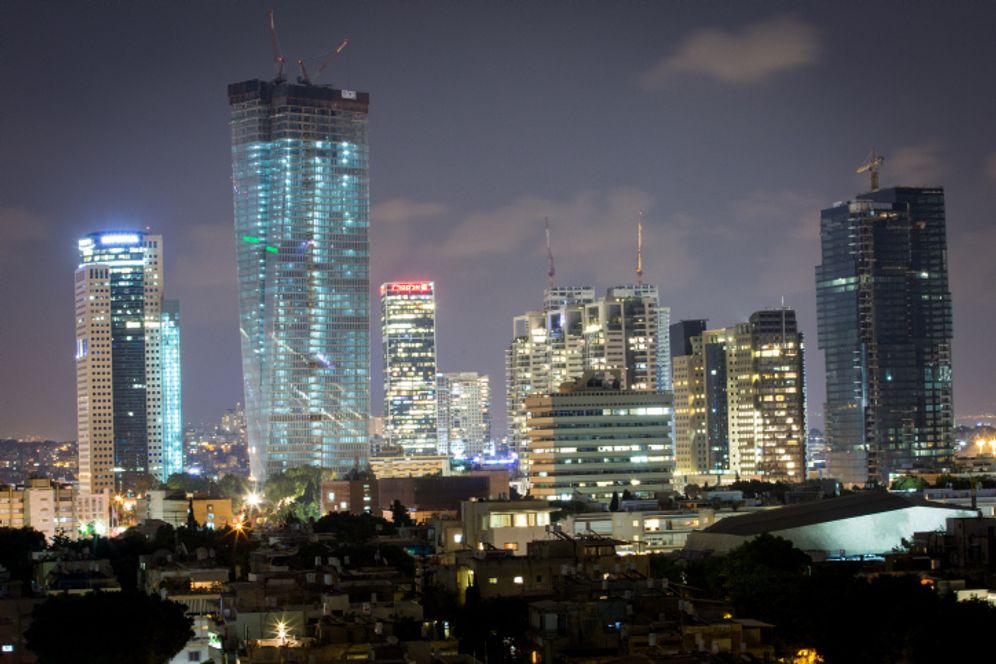 View of Tel Aviv, Israel at night, August 29, 2016.