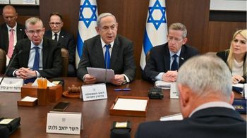Prime Minister Benjamin Netanyahu gives his opening remarks at the cabinet meeting in Jerusalem.