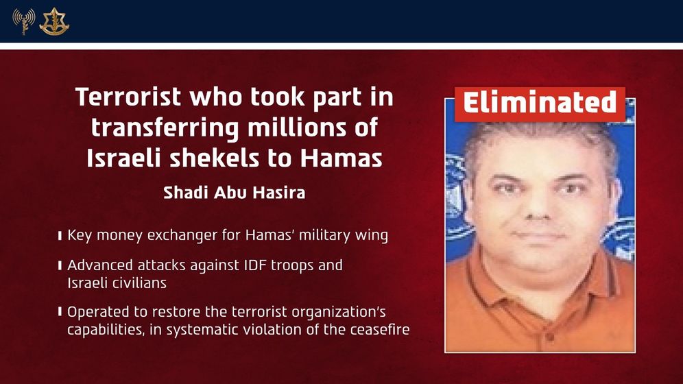 Tsahal a annoncé avoir éliminé dimanche Shadi Abu Hasira lors d’une frappe aérienne menée dans la ville de Gaza. L’armée israélienne le présente comme un important agent de change de la branche armée du Hamas.


