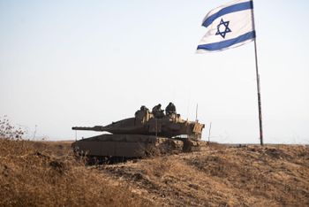 Israel Defense Force's next-generation tank, Merkava Mark 5, or "Barak" [lightning], out in the field.