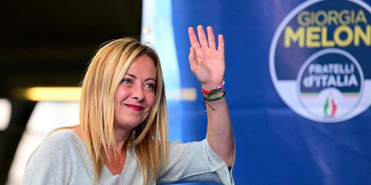 Giorgia Meloni, chef du parti d'extrême droite italien "Fratelli d'Italia" dans la nuit du 26 septembre 2022 à Rome
