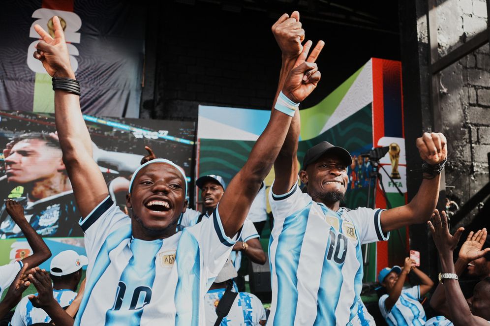 (AP Photo/Odelyn Joseph Fans react during the World Cup semifinal soccer match between England and Argentina in Port-au-Prince, Haiti, Wednesday, July 15, 2026