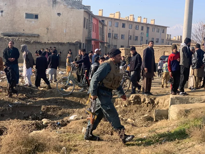 Security personnel arrive near the site of an attack near the Bagram Air Base In Parwan province of Kabul, Afghanistan, Wednesday, Dec. 11, 2019