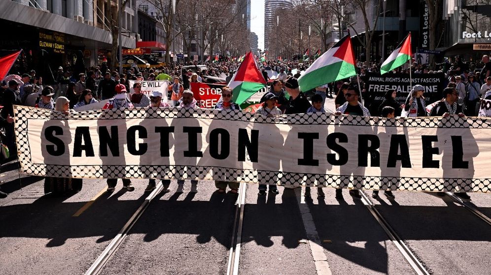 Manifestation anti-israélienne à Melbourne, Australie, le 24 août 2025