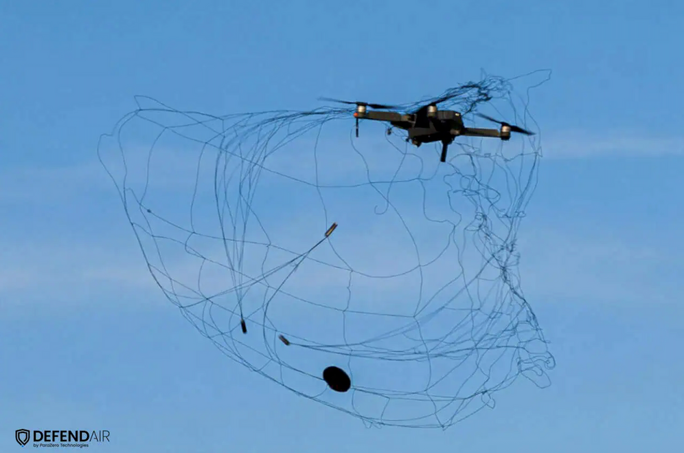 (photo credit: ParaZero Technologies) ParaZero's DefendAir neutralizes hostile drones by intercepting them with nets
