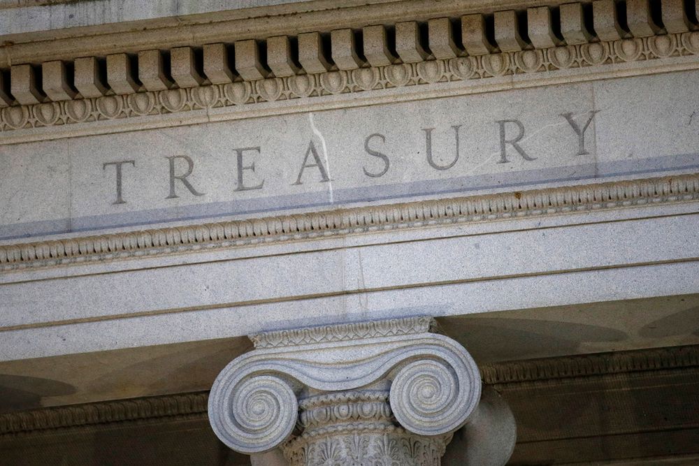 FILE - The U.S. Treasury Department building, June 6, 2019, in Washington.