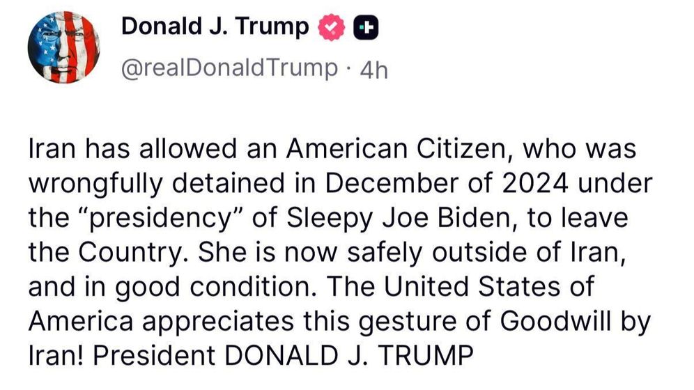US President Trump announces the release of an American by Iran