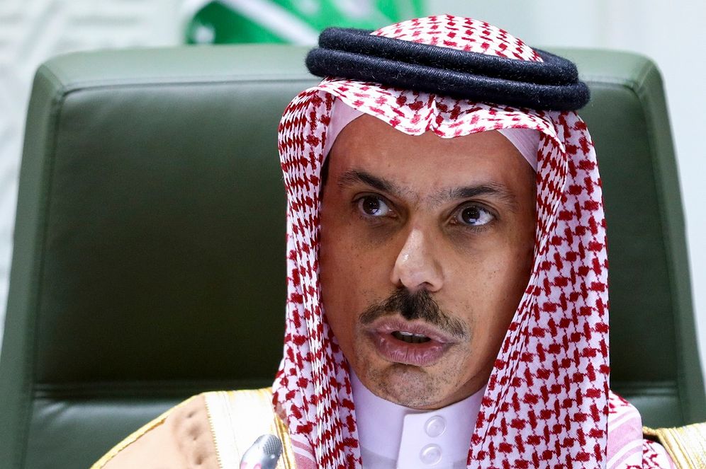 Saudi Foreign Minister Prince Faisal bin Farhan Al-Saud attends a news conference in Riyadh, Saudi Arabia, on March 10, 2021.