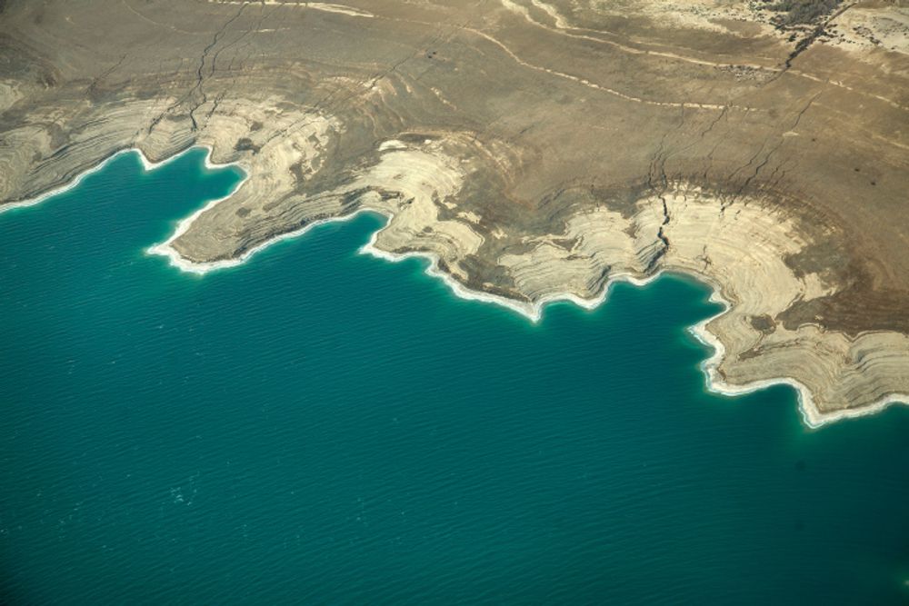 Aerial view of the Dead Sea in eastern Israel, on December 3, 2021.