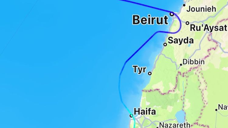 مسار الطائرة اليونانية التي كانت تقل ركابًا إسرائيليين والتي مرت فوق لبنان، 10/12/2025