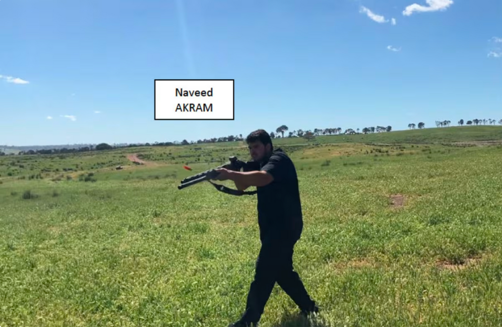 Screenshots from videos allegedly show Naveed Akram practicing shooting in a rural location, suspected to be in New South Wales