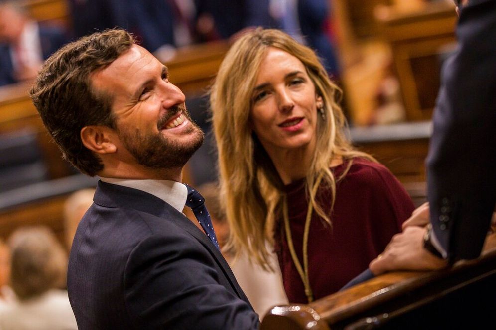 Pablo Casado, left, party member Cayetana Alvarez de Toledo during the official opening of the parliamentary season in Madrid