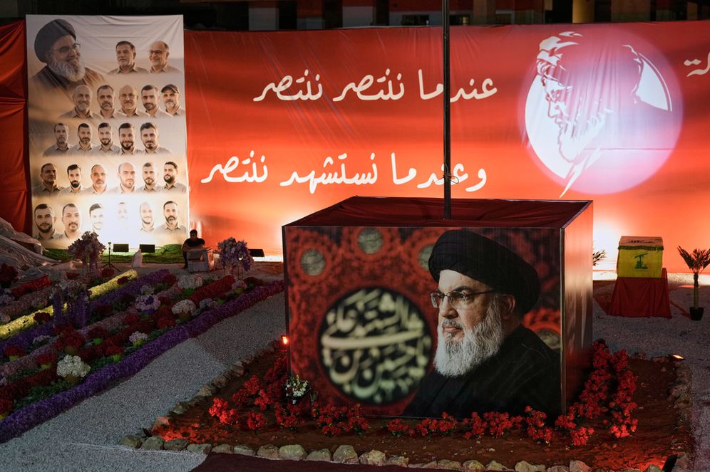 (AP Photo/Bilal Hussein) Hezbollah supporters gather at the site where Hezbollah leader Hassan Nasrallah was killed in Israeli airstrikes on Sept. 27, 2024, a day before the second anniversary of his death, in the southern Beirut suburb of Haret Hreik, Lebanon, Saturday, Sept. 26, 2026.