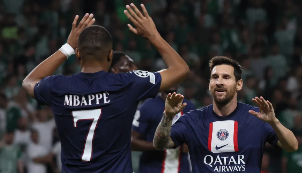 Kylian Mbappé et Lionel Messi face au Maccabi Haïfa en Ligue des champions, le 14 septembre 2022.