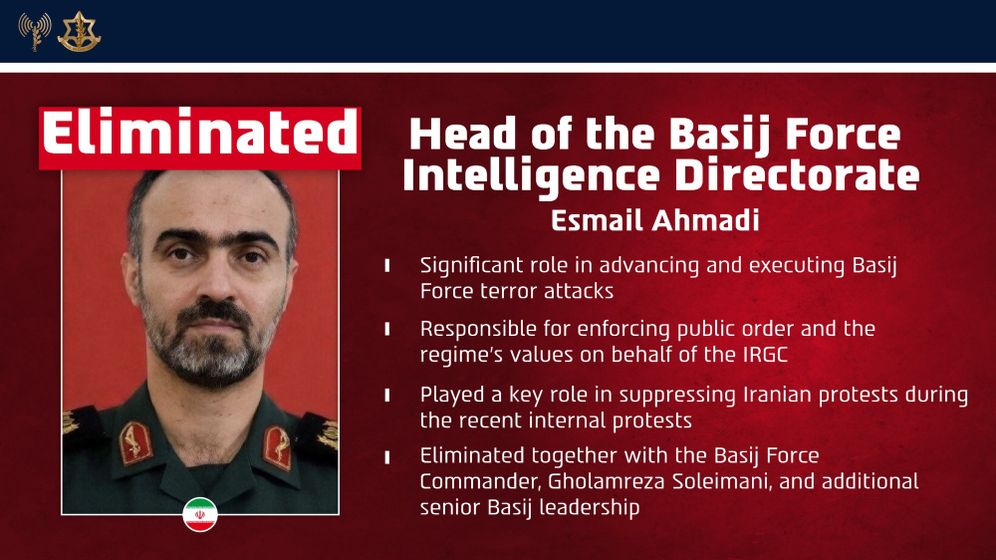 Tsahal élimine le chef du renseignement de la force Bassidj à Téhéran