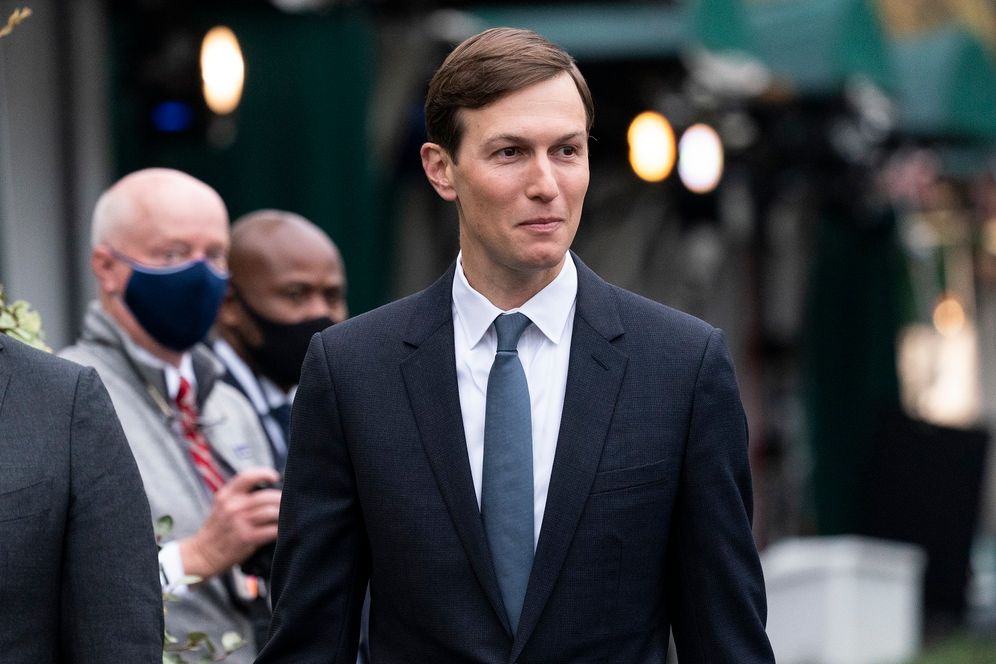 FILE - White House senior adviser Jared Kushner walks back to the West Wing after a television interview at the White House, on October 26, 2020, in Washington.