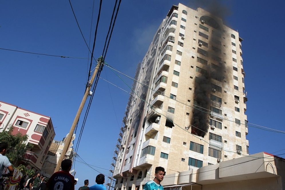 View of a building hit by an Israeli air strikes in Gaza City on November 12, 2019