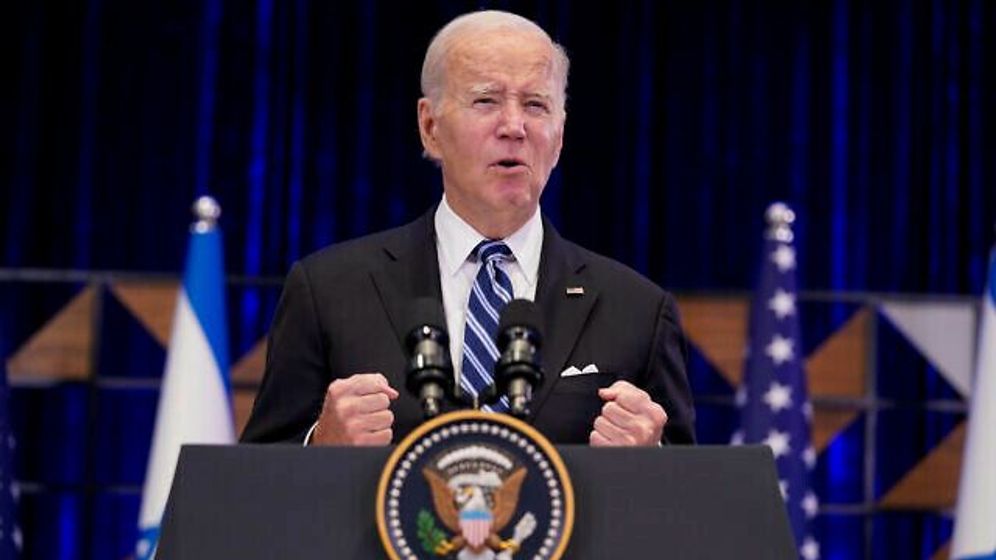 Joe Biden speaking in Tel Aviv
