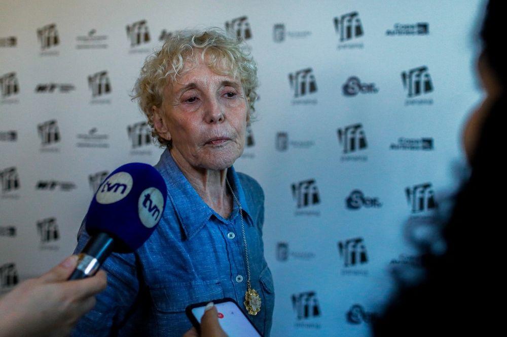 French film director Claire Denis leaves after a press conference during the International Film Festival of Panama at the La Compañia hotel in Panama City.