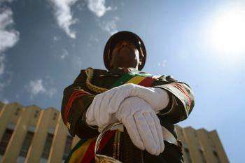A member of a military marching band attends a ceremony to remember those soldiers who died on the first day of the Tigray conflict, in Addis Ababa, Ethiopia.
