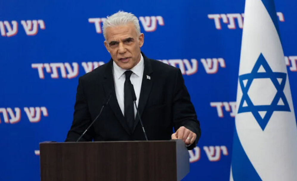 Opposition leader Yair Lapid speaks during a meeting of his Yesh Atid party's parliamentary group at the Knesset, in Jerusalem, on February 16, 2026.