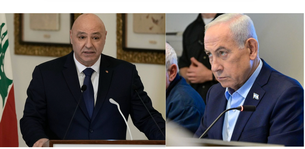 Le président libanais Joseph Aoun (à gauche) et le Premier ministre israélien Benjamin Netanyahou (à droite)
