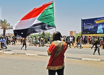 Hausa people protest in Khartoum's southern suburb of Mayo, Sudan, on July 19, 2022.
