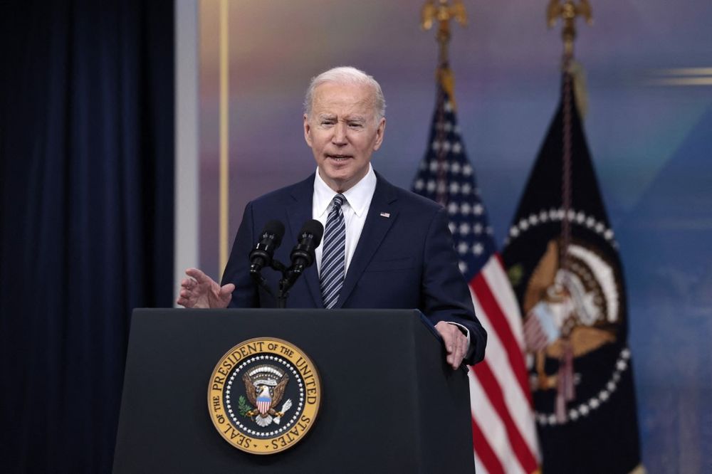 US President Joe Biden delivers remarks on gas prices from the White House on March 31, 2022, in Washington, DC, the United States.