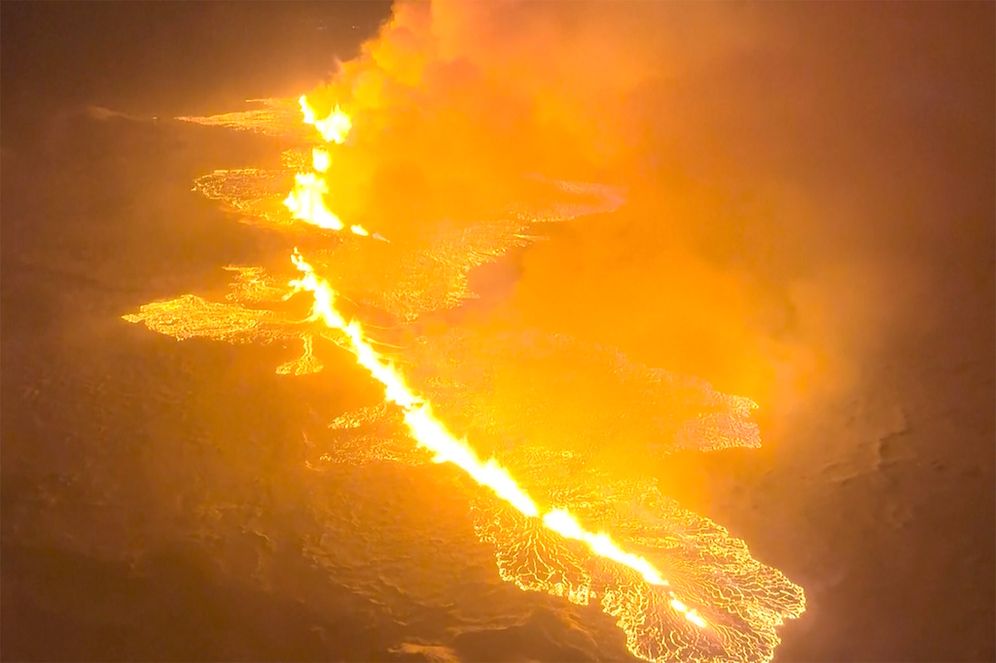 Icelandic coast guard via AP Lava flow caused by the volcanic eruption near Grindavik, on Iceland's Reykjanes peninsula, in the west of the country, on December 18, 2023