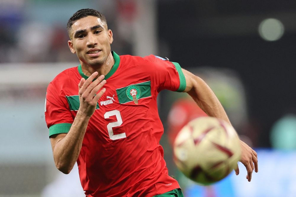 Morocco's defender Achraf Hakimi runs for the ball during the Qatar 2022 World Cup in Doha, Qatar.