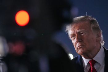 President Donald Trump talks with reporters before boarding Air Force One at John F. Kennedy International Airport in New York, early Tuesday, June 9, 2026. 
