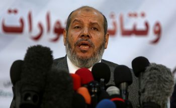 FILE - Khalil al-Hayya, a senior Hamas official, speaks during a press conference in Gaza City, on Nov. 27, 2017.