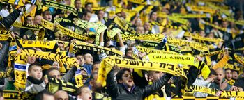Beitar Jerusalem fans cheer during the Israeli soccer league match against Hapoel Petah Tikva in Petah Tikva, Israel.