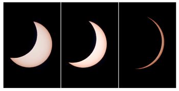 This combination image of photos shows a hybrid solar eclipse seen from Lautem, East Timor.