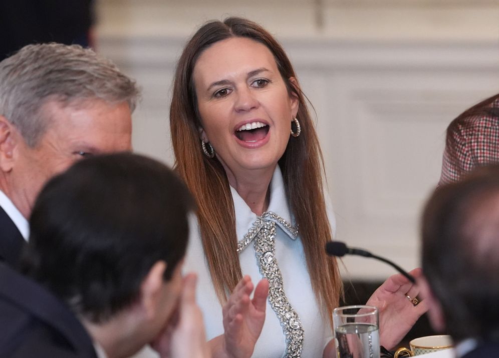 AP Photo/Evan Vucci Gov. Sarah Huckabee Sanders,R-Ark., attends a breakfast with the National Governors Association in the State Dining Room of the White House, Friday, Feb. 20, 2026, in Washington.