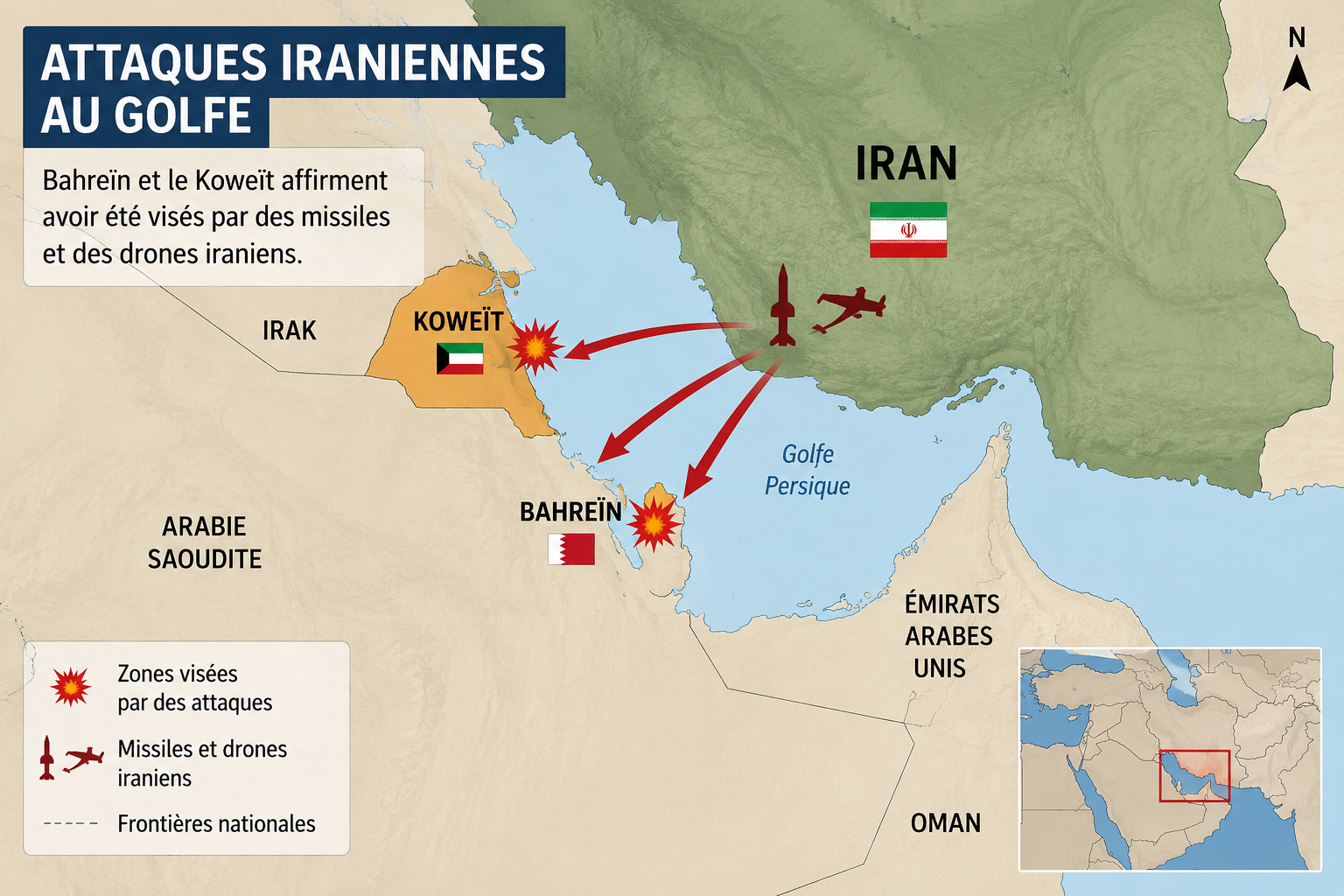 LIVE BLOG | Bahreïn et le Koweït condamnent les attaques iraniennes contre leurs territoires